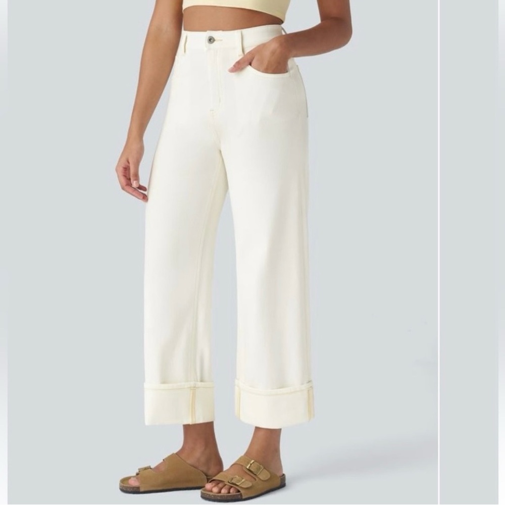 Cream Wide-Leg Pants
